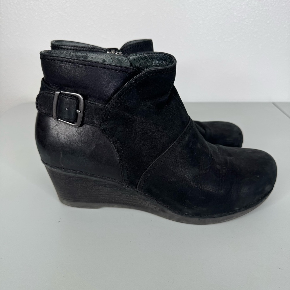 Dansko Black Leather Wedge Heel Ankle Booties Size 42